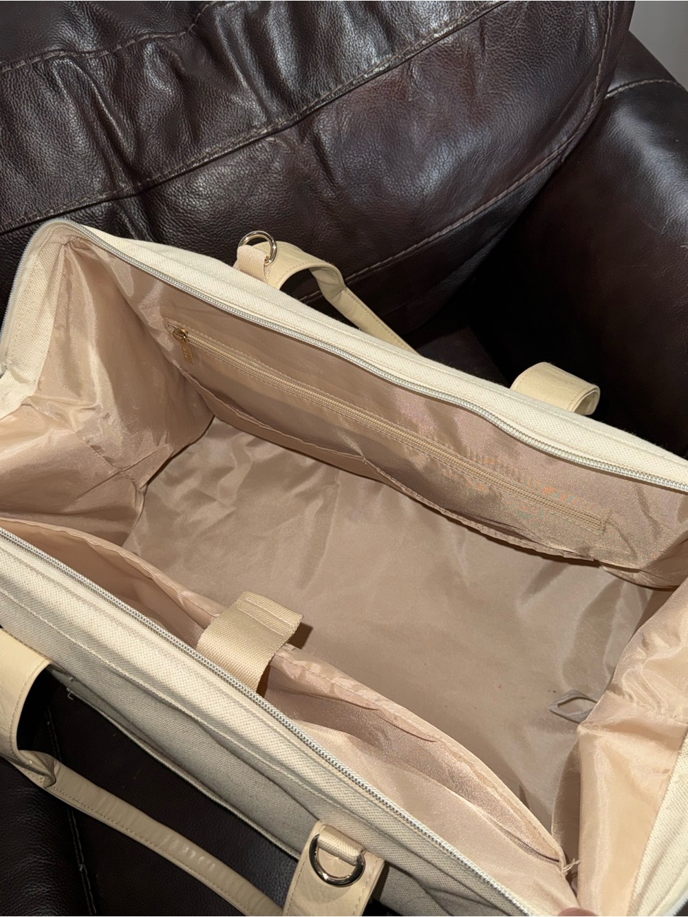 BEIS Cream Canvas Weekender Bag - Picture 3 of 3